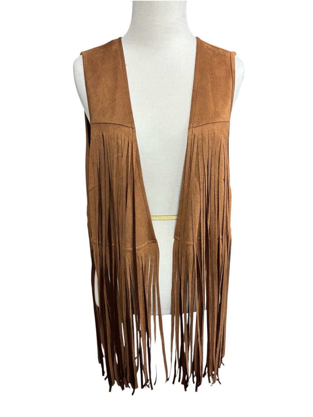 SHEIN Brown Faux Suede Fringe Vest